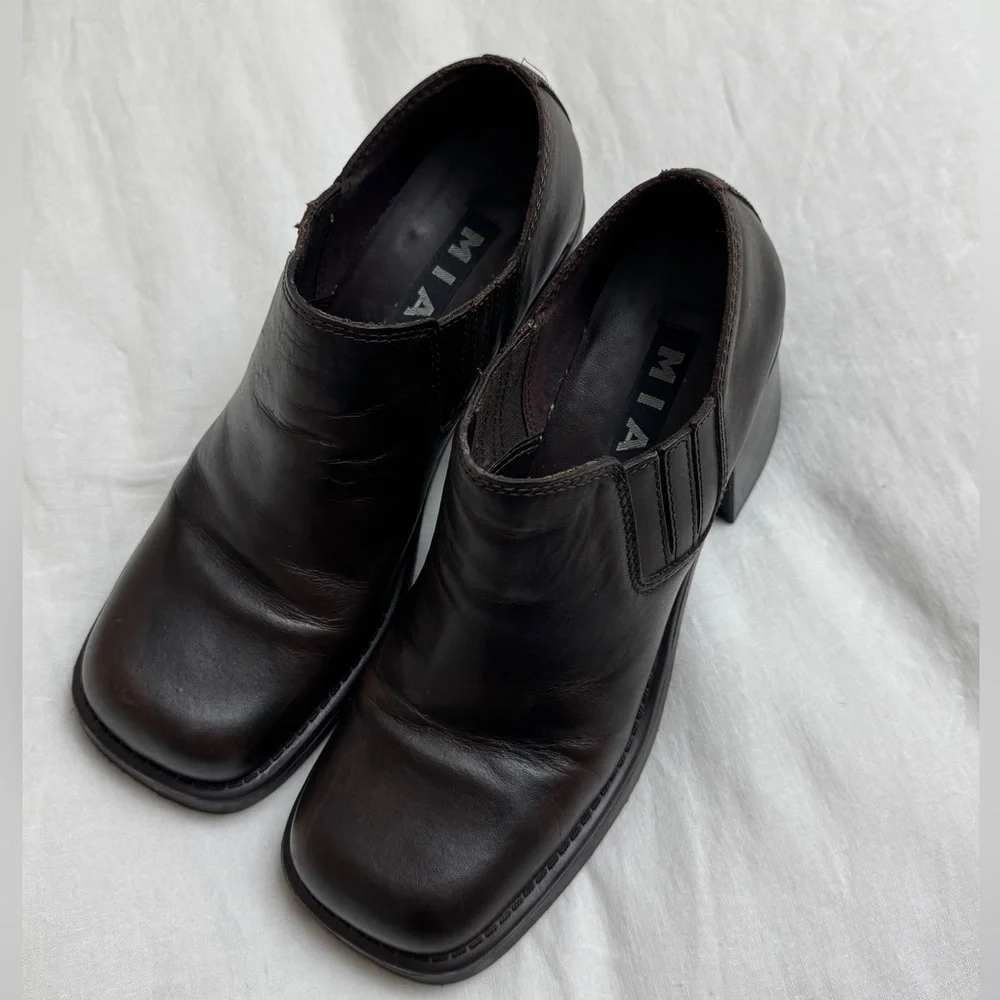 Vintage Y2K 2000s MIA Chunky Platform Chocolate Brown Leather Boots Size 10